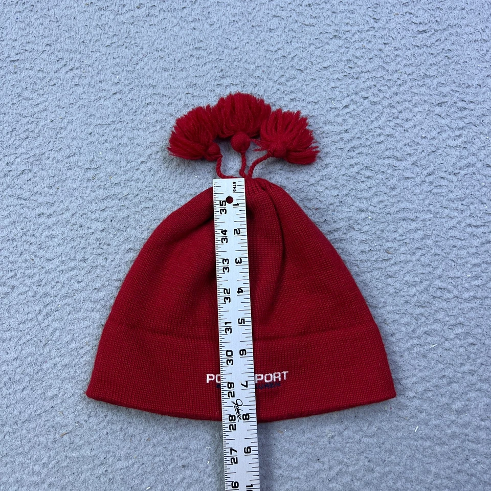 VTG Polo Sport Ralph Lauren Spell Out Red Wool Tassel Knit Beanie Winter Cap Hat - Image 4 of 4