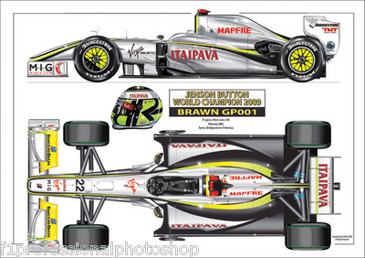 2009 Brawn GP001 Jenson Button  World Champion ltd ed/250 art print A4