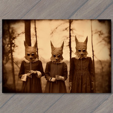 POSTCARD Weird Creepy Vintage Look Vibe Kids Masks Halloween Cult Unusual Family