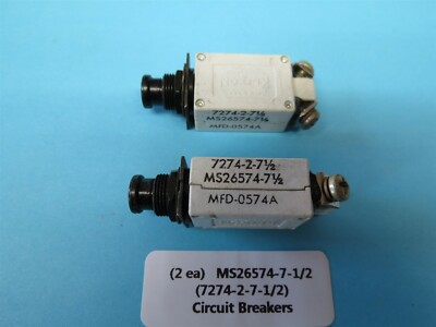2 each NEW 7½ Amp Circuit Breakers MS26574-7-½ Klixon