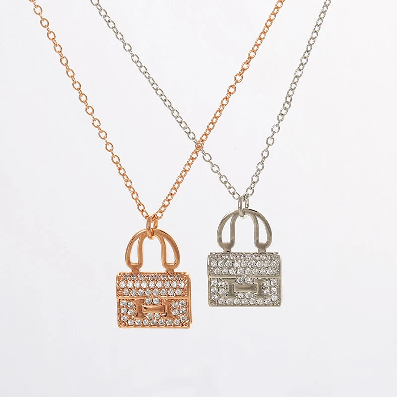 Chapado en Oro Rosa 18K Circonitas Blancas Paix H-Letra Bolso Colgante Collar Mujer Foto 3 de 4