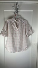 Vintage 80’d Cream Pastel Striped Cotton Women Blouse Made In USA Pullover M/L