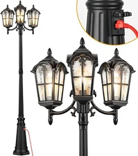 VIANIS 3-Head Outdoor Lamp Post Light Fixture with Outlet, Black Dusk Dawn La...