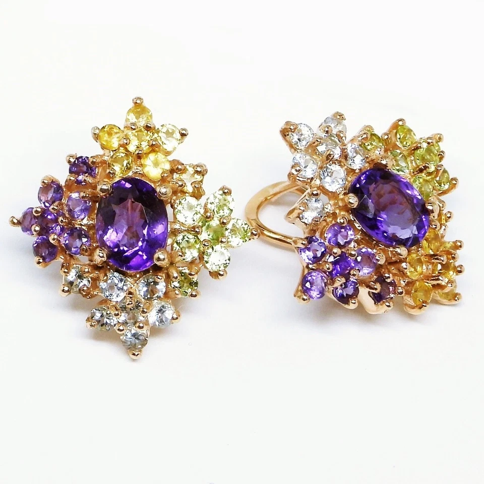 Amethyst Citrin Ohrstecker 925 Sterling Silber Rose-gold  Edelsteine Ohrringe - Bild 2 von 4