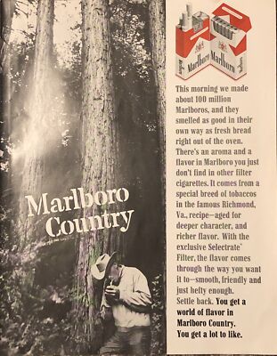 1963 Marlboro Cigarettes Trees Man Cowboy Marlboro Country VTG 1960s PRINT  AD