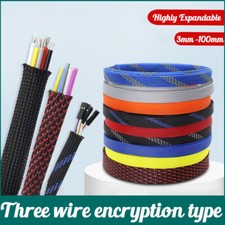 30 Colours Expandable Braid Sleeving 3mm-100mm Cable Tidy Wire Flexible Tubeing
