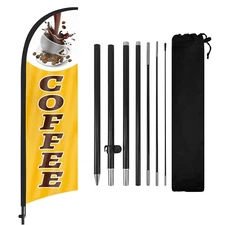 8FT Yellow Coffee Advertising Feather Flag Banner with Pole and Ground Stake