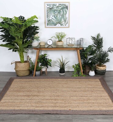 Rug 100% Natural Jute Braided Style Reversible Carpet Modern Living Area Rug