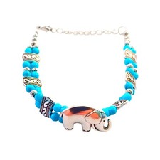 Teal Beaded Bracelet and Elephant Charm