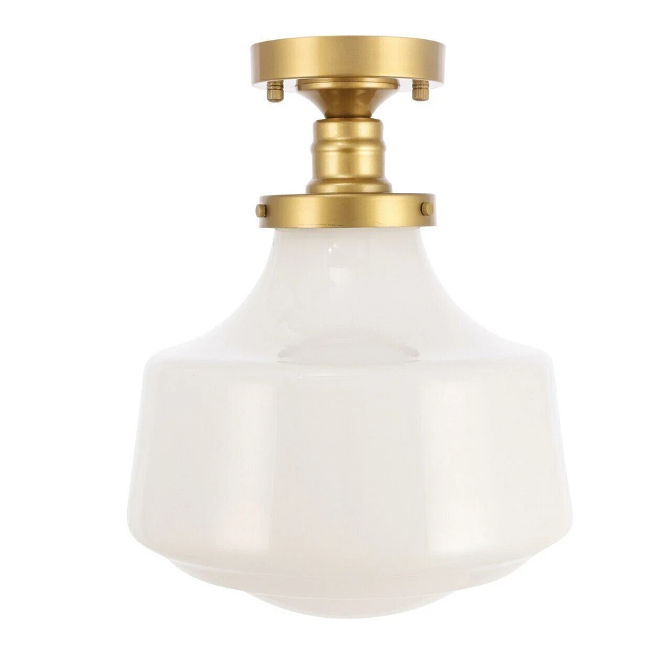 Flush Mount Frosted Glass Shade Brass Kitchen Bathroom Hallway Light Fixture - Image 3 of 4