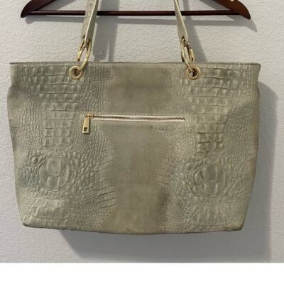 Vera Pelle Tote Purse Leather Suede Croc Embossed Sage Green Made in Italy* 