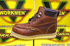 Men's Work Boots Slip Resistant Genuine Leather Lace Up 614 Moc Toe