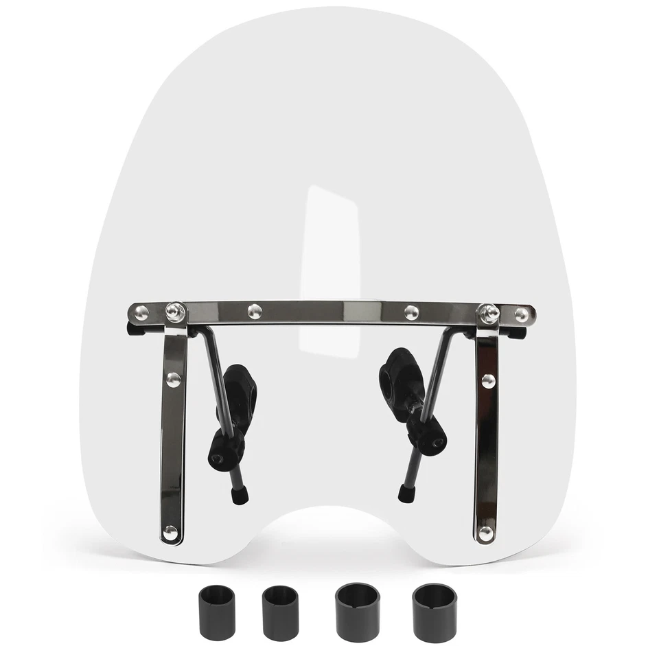 19"x17"Large Clear Universal Windshield for 7/8'' 1'' 1.25" Motorcycle Handlebar - Image 2 of 4