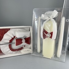 David  s Bridal Set Wedding Guestbook Pen Holder, Garter, Pillar  Tapir Candles