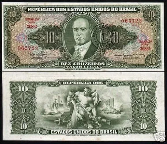 BRAZIL 1 on 10 CRUZEIROS P-183 1966 x 100 Pcs Lot Bundle OVERPRINT UNC PACK NOTE - Image 3 of 4
