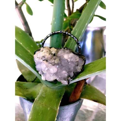 Huge Quartz and prehnite crystal necklace handmade gothic fantasy style jewelry - Picture 7 of 12