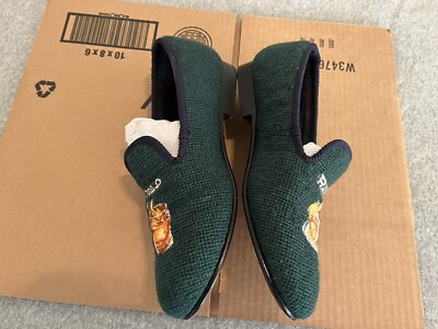 NEW Ralph Lauren Paxton The Polo Bar Green Needlepoint Slippers Loafers with bag Ralph Lauren Paxton Polo Bar Dress Shoes Needlepoint  main image 4