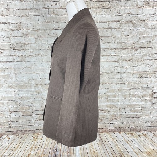 Wool Blend Pinstripe Blazer Brown 4 Button Jacket Sz 8P Shoulder Pad Lined - Bild 8 von 9