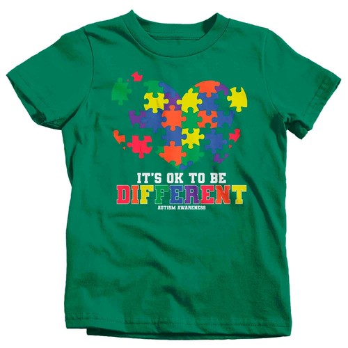 Kids Autism TShirt It's Ok To Be Different T Shirt Heart Puzzle Neurodiversity A - Picture 18 of 24