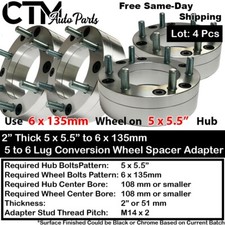 4x 2 5x5.5 To 6x135 Conversion Wheel Spacer Adapter Fit Dakotadurangoram1500