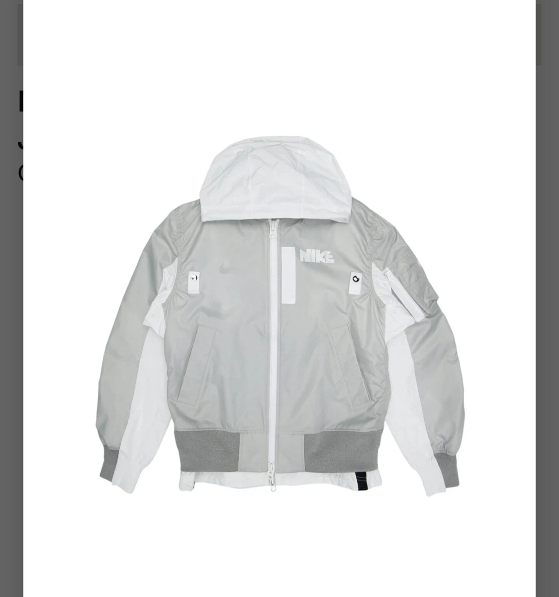 Nike x Sacai Layered Bomber Winter Jacket Sz Small Grey Fog Unisex