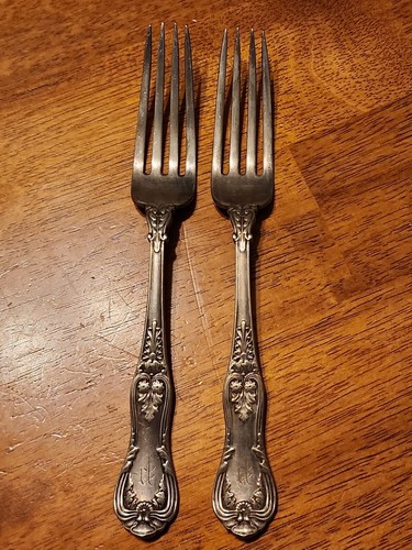 lot of 2 Rare Vintage Tiffany Co Forks Pair Sterling Silver Plate 8" Fork