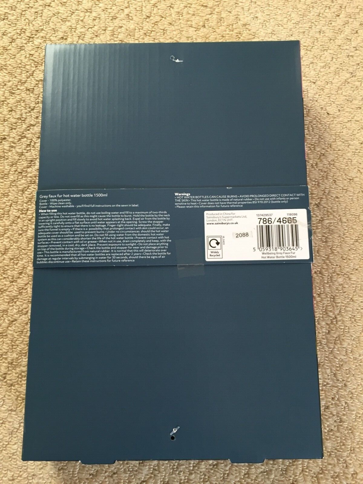 BNIB Grey faux fur hot water bottle by Sainsbury's (1500ml) eBay