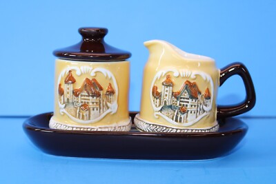 Vtg EHG Small Creamer & Sugar on Tray Germany Novelty Souvenir Bavarian