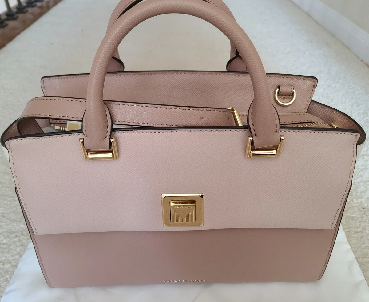 Michael Kors Sylvia Medium Leather Top Zip Satchel Bag Soft Pink Multi MSRP 328