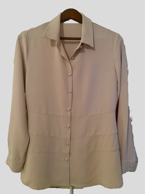 Tuckernuck-Look Beige Tan Collared Button-up Shirt Peplum Long Sleeve Size S