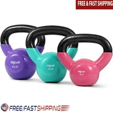 Vinyl Coated Kettlebell Set 5 10 15 Lbs Cast Iron Weight Training Equipment New~