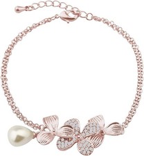 BNQL Orchid Flower Necklace Bracelet with Teardrop Pearl Wedding Jewelry