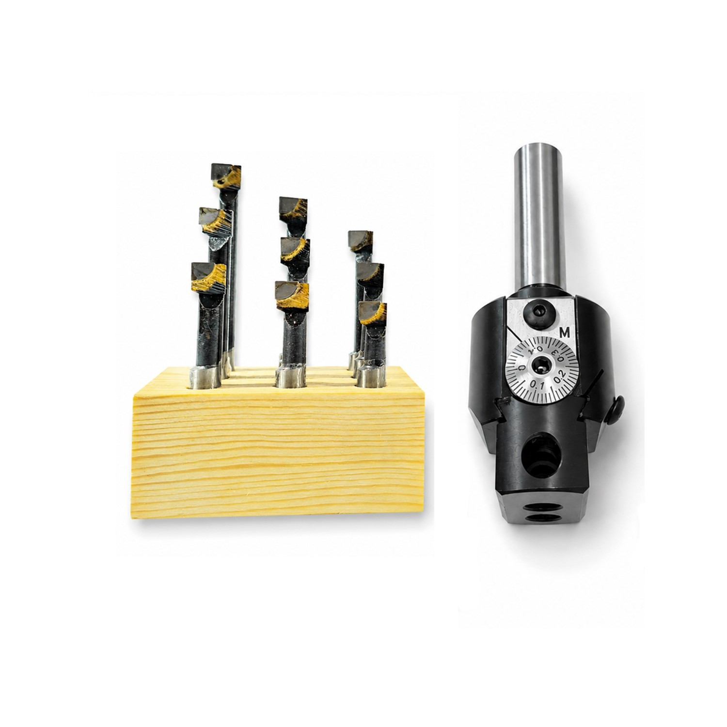 35mm boring head with 1/2″ straight shank arbor with 9pc 5/16″ tools