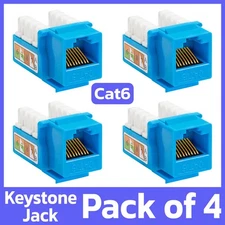 4 Pack Cat6 Keystone Jack Blue RJ45 Ethernet LAN Network 110 Punch Down Snap-in