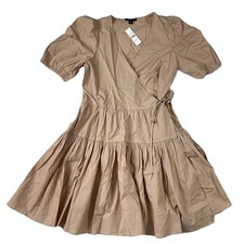 New J Crew Puff Sleeve Cotton Poplin Wrap Dress Warm Clay Size XS AY843