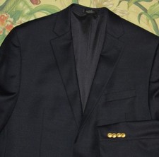 Polo RALPH LAUREN Navy Blue Wool Blazer Jacket Gold Button 46 Long