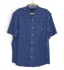 Chaps Easy Care Button Down Shirt XXL Big Tall Blue White Check Short Sleeve