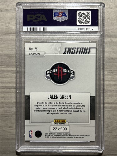 2021 Panini Instant Red Jalen Green Rookie RC SP #/99 PSA 10 - Picture 2 of 2