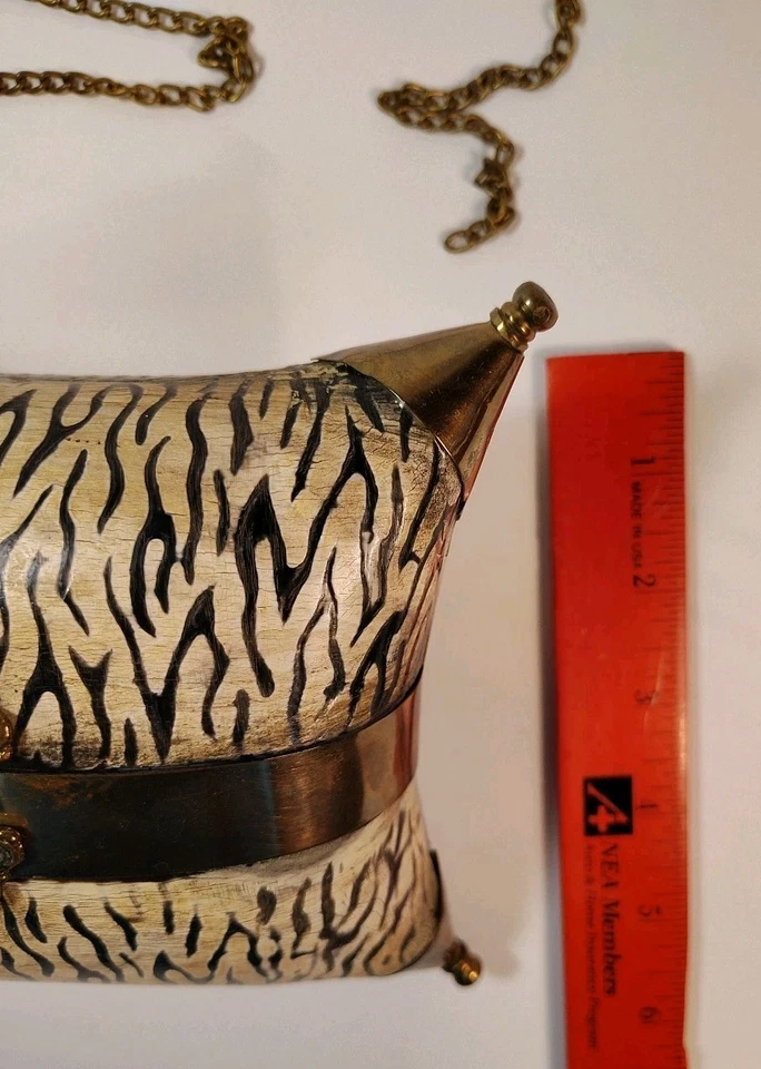Vintage or Antique Brass/Copper Animal Print Pillow Purse Bag With Chain, Lined - Image 4 of 4