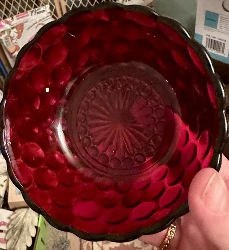 Vintage Anchor Hocking Royal Ruby Red Bubble Glass Set Of 6 Berry Bowls