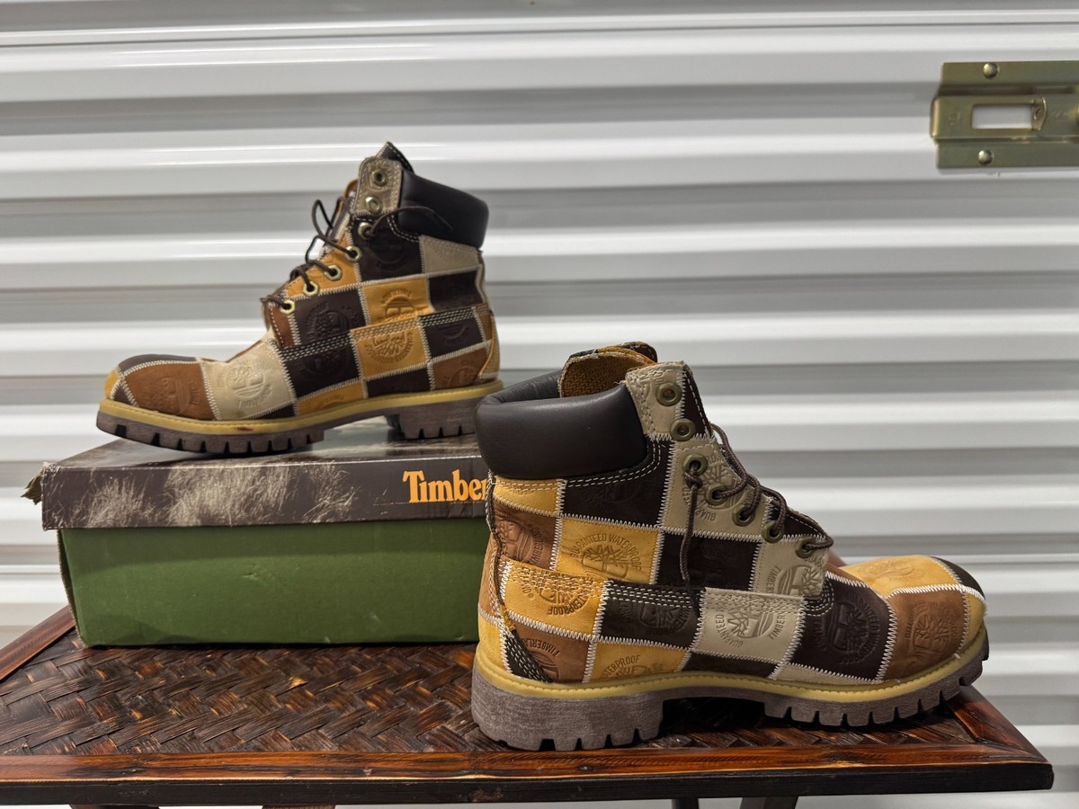 Vintage Timberland Patchwork Boots Brown Tan Leather Rare
