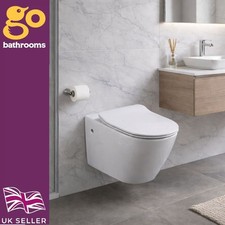 White Rimless Wall Hung WC Toilet Pan with Soft Close Seat