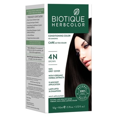 Biotique Ammonia Free Hair Color 50g + 110ml | Organic Herbal Extracts | Brown 4