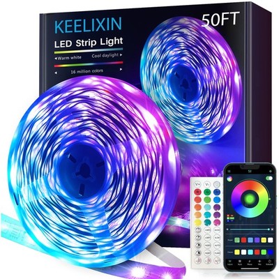 LED Lights Music Sync RGB LED Strip Lights with APP & Remote Control (50ft)