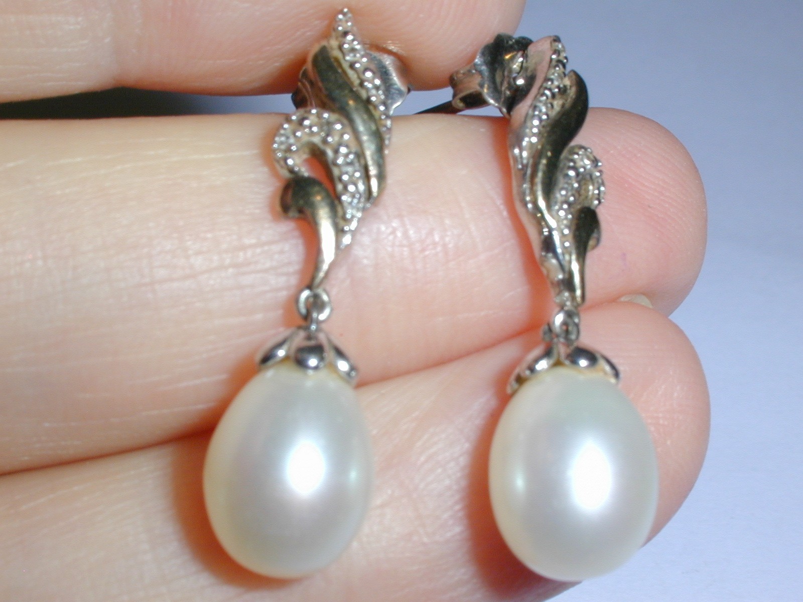 Stunning~Alwand Vaham Sterling Silver 14K Diamond Pearl Drop Earrings!