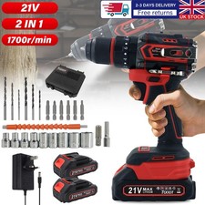 21V Cordless Hammer Drill Set Electric Impact Driver Screwdriver + 2 Battery UK