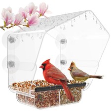 Window Bird Feeder with Strong Suction Cups, Large View Clear Feeder, Seed Tr...