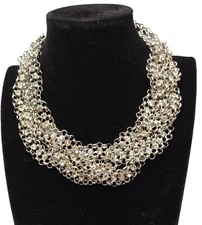 STATEMENT "CRYSTAL ICE" NECKLACE/CHOKER SILVER-TONE Rhinestones/Crystals
