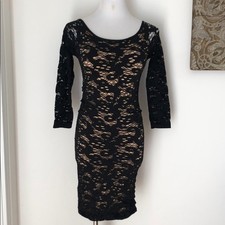 Guess black nude stretch lace bodycon dress