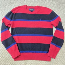 Polo Ralph Lauren Boys Crew Neck Cotton Sweater Stripe Red Navy Rugby Small US 8